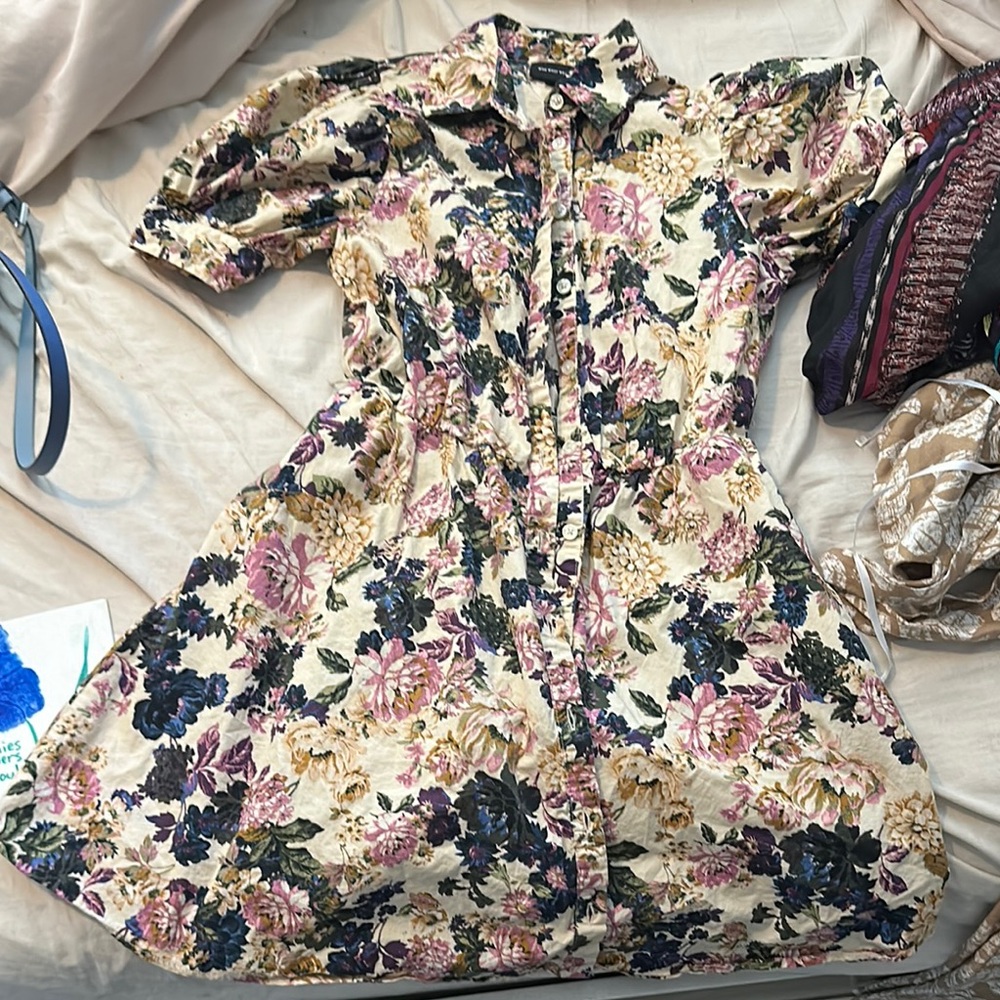 Floral Button-Up Dress with Puff Sleeves